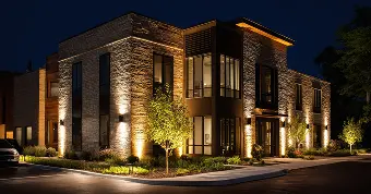Architect-designed secure residence at night